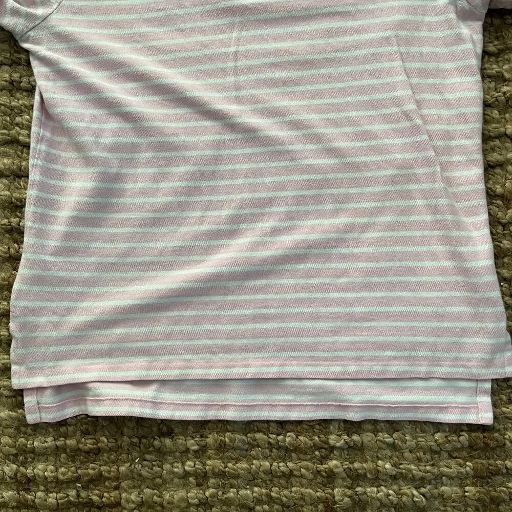 Polo Ralph Lauren Men’s L Custom Fit Pink White Stripe Cotton Polo Shirt Pony